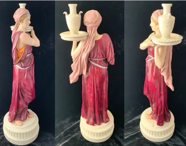 20 In. Tall Antique Bohemian Porcelain Sculptures- Water Jug Carriers - a Pair - 8
