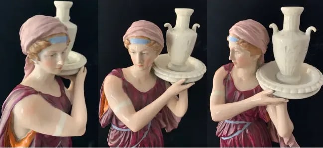 20 In. Tall Antique Bohemian Porcelain Sculptures- Water Jug Carriers - a Pair - 9
