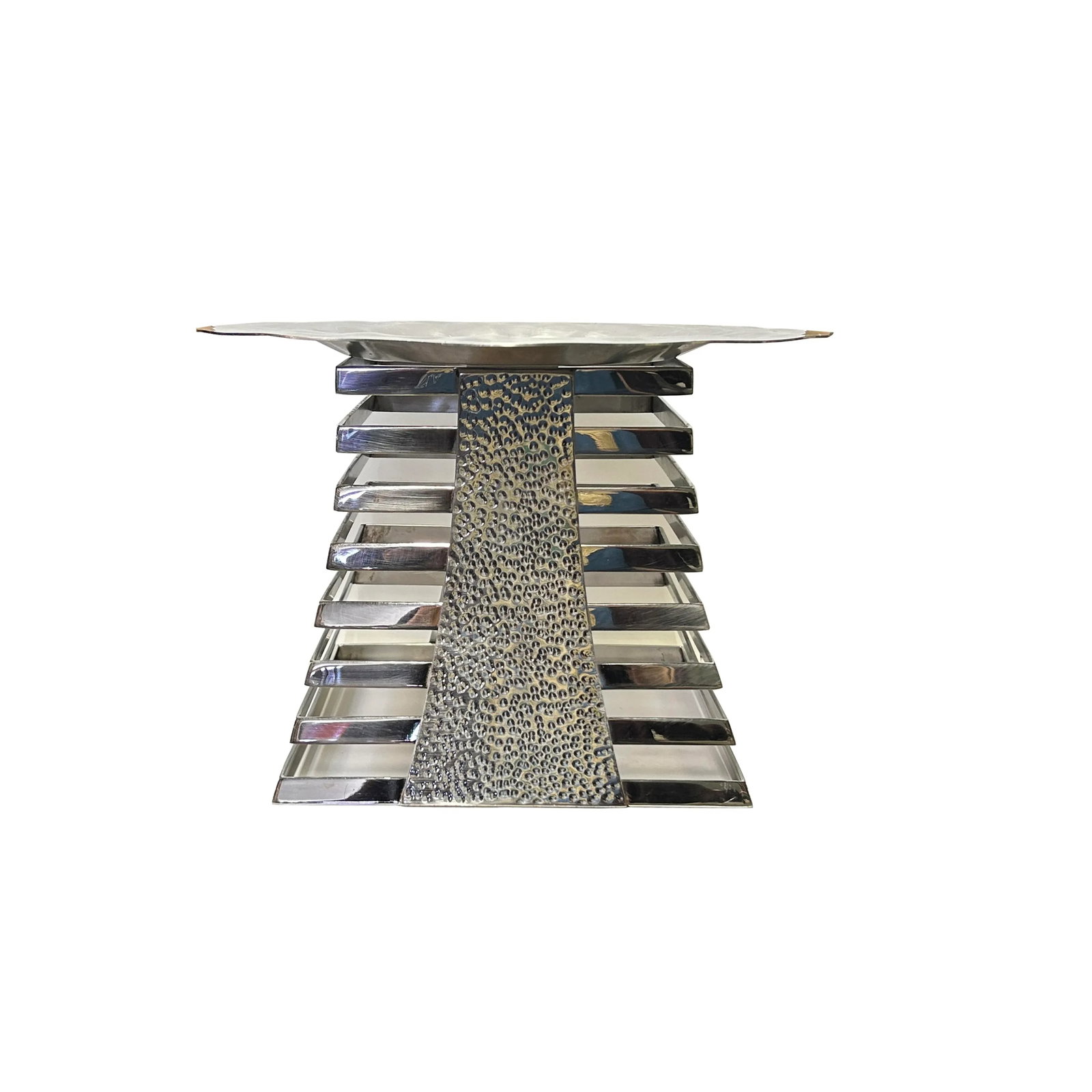 Punch Marks Stainless Steel Round Display Serving Plate on Tower - 2