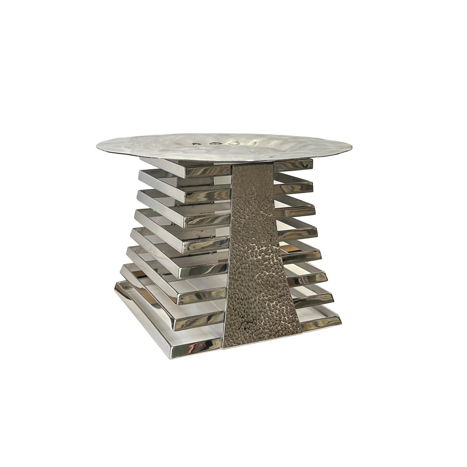Punch Marks Stainless Steel Round Display Serving Plate on Tower - 3