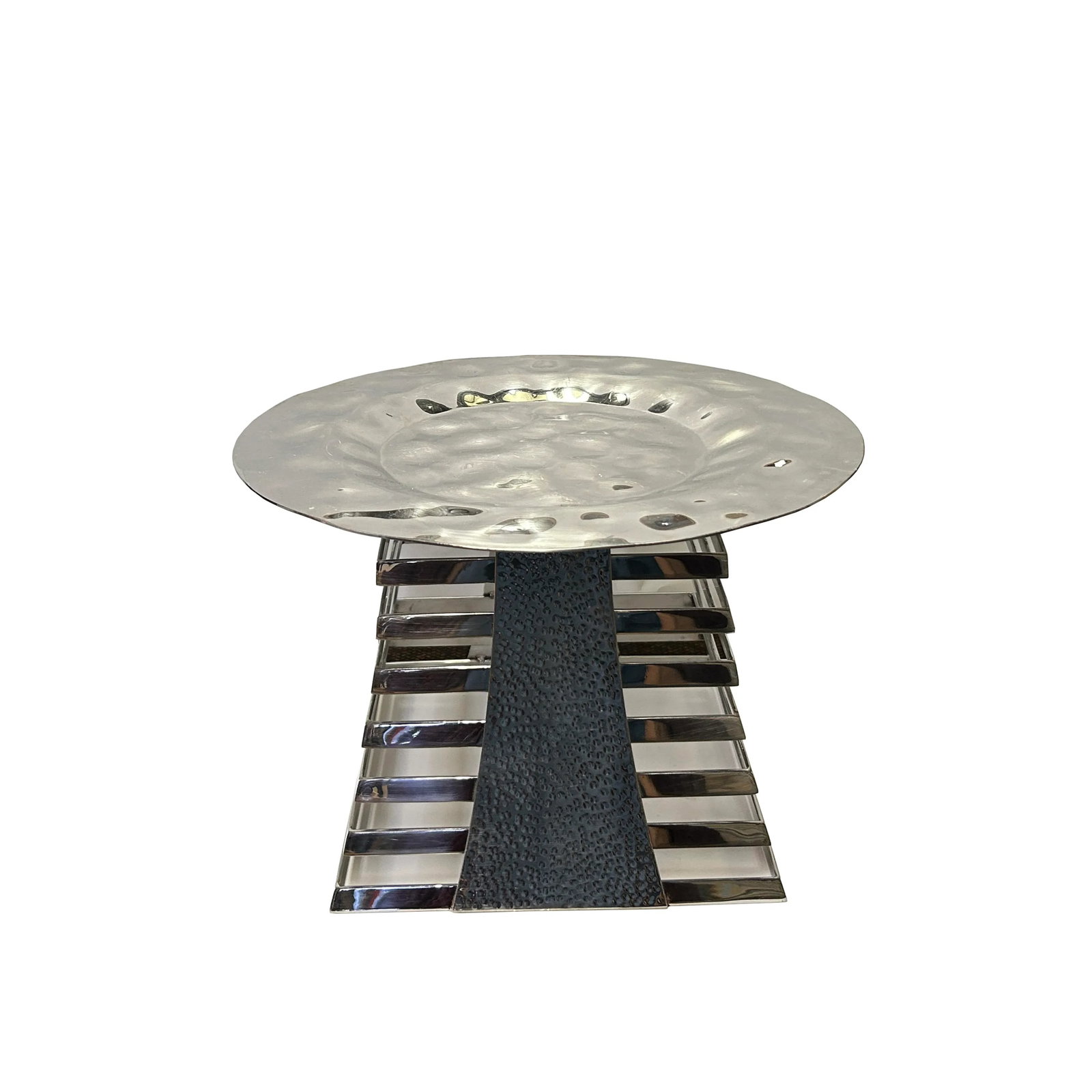 Punch Marks Stainless Steel Round Display Serving Plate on Tower - 4