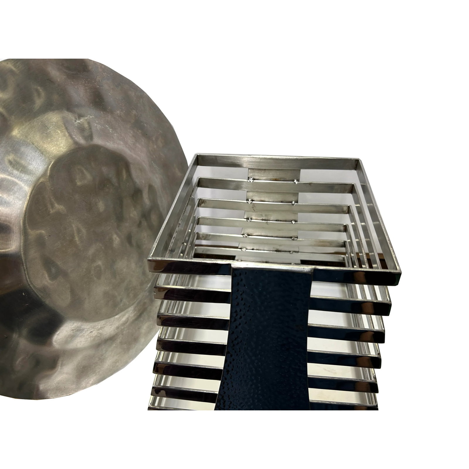 Punch Marks Stainless Steel Round Display Serving Plate on Tower - 5