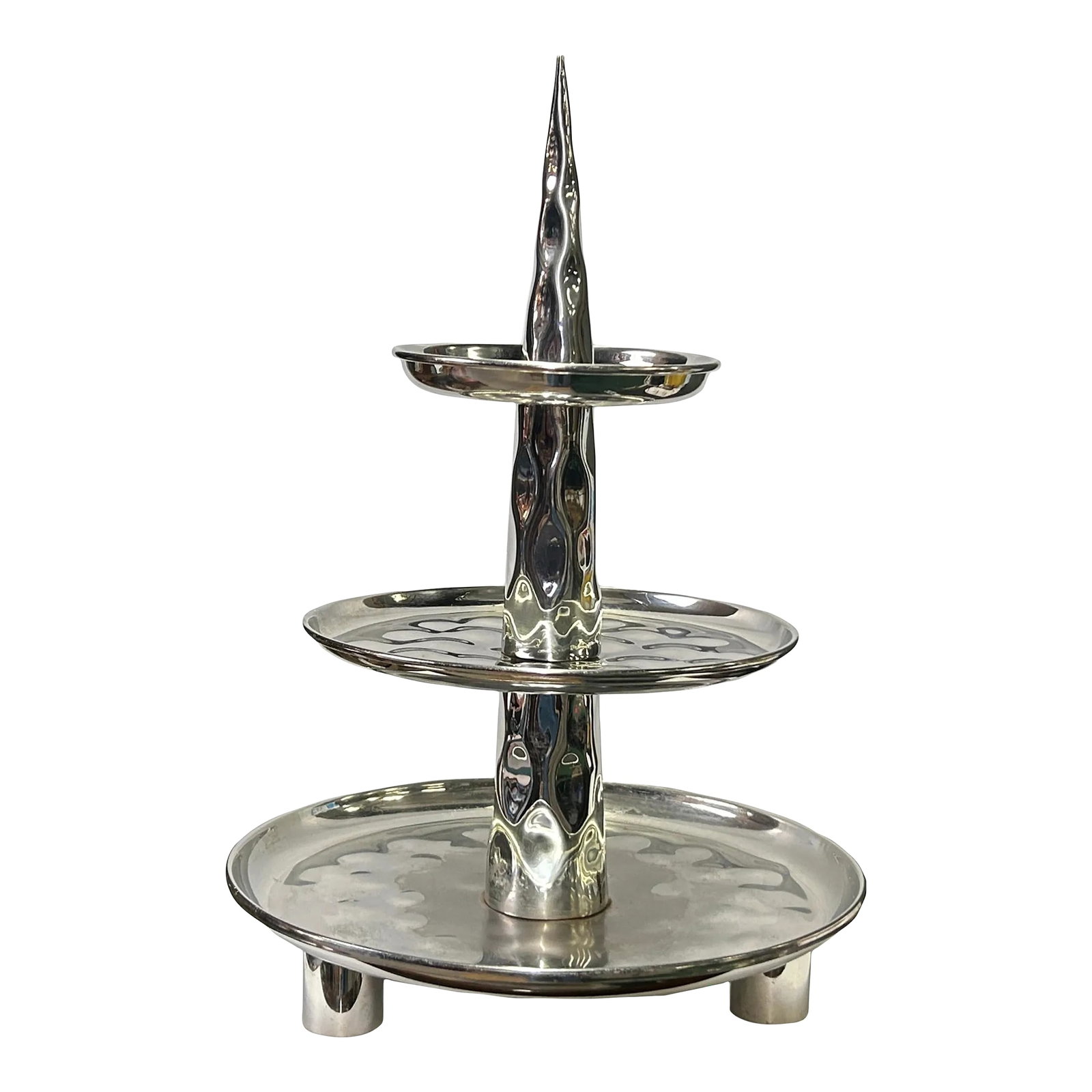 Punch Marks Stainless Steel Round 3 Layers Tower Display Serving Plate: The Punch Marks Stainless Steel Round 3 Layers Tower Display Serving Plate is an elegant and functional addition to any dining or entertaining setting. Crafted from high-quality stainless steel, this 