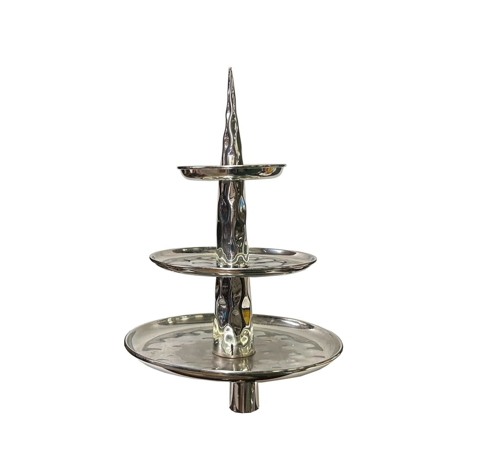 Punch Marks Stainless Steel Round 3 Layers Tower Display Serving Plate - 2