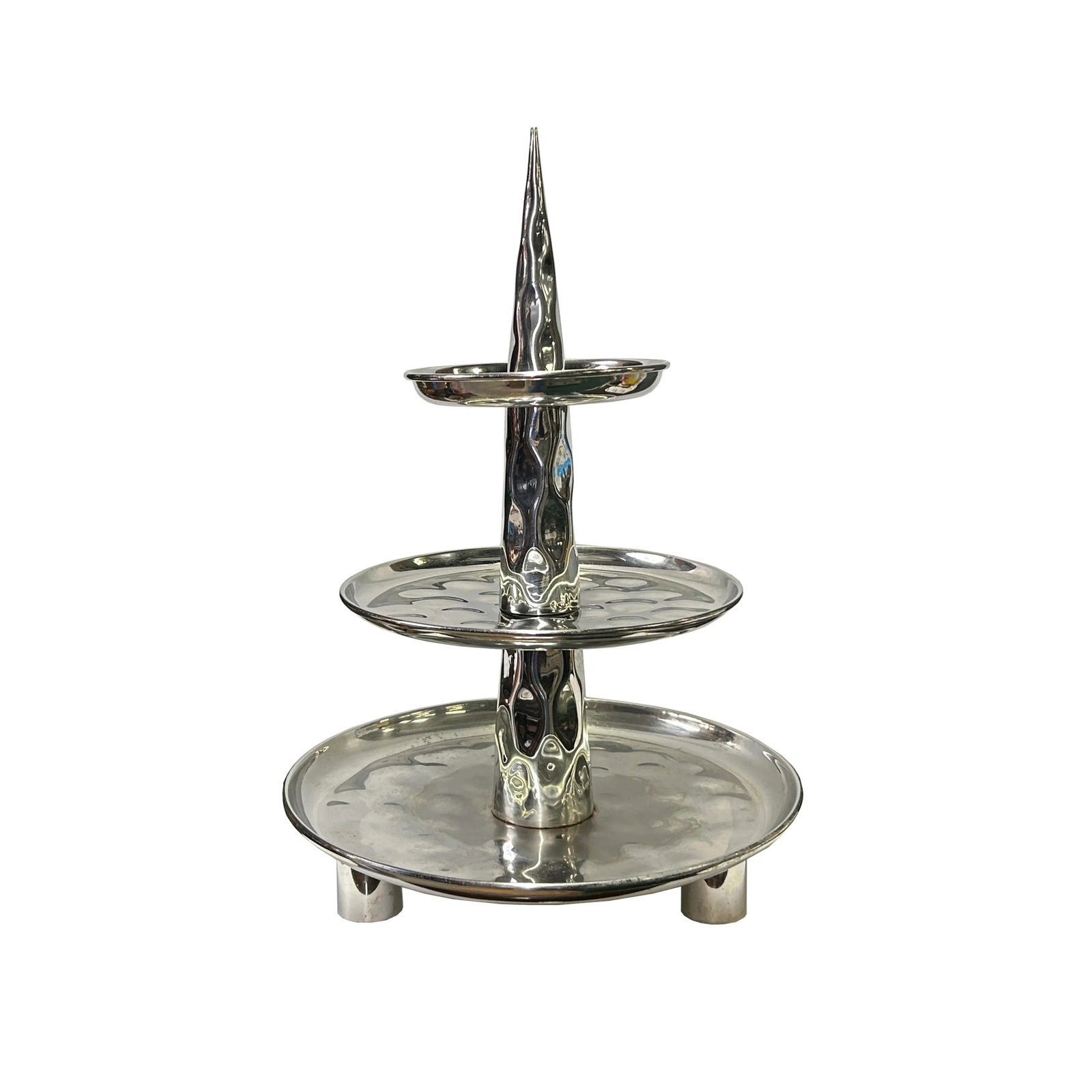Punch Marks Stainless Steel Round 3 Layers Tower Display Serving Plate - 3