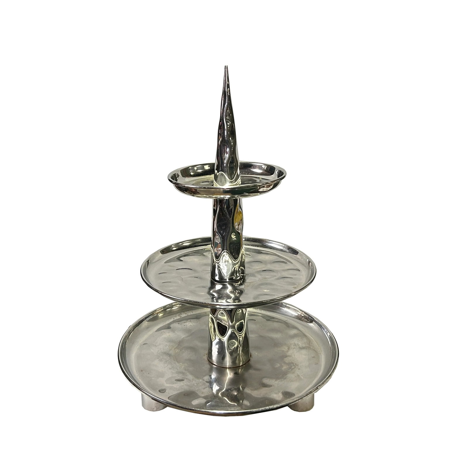 Punch Marks Stainless Steel Round 3 Layers Tower Display Serving Plate - 4