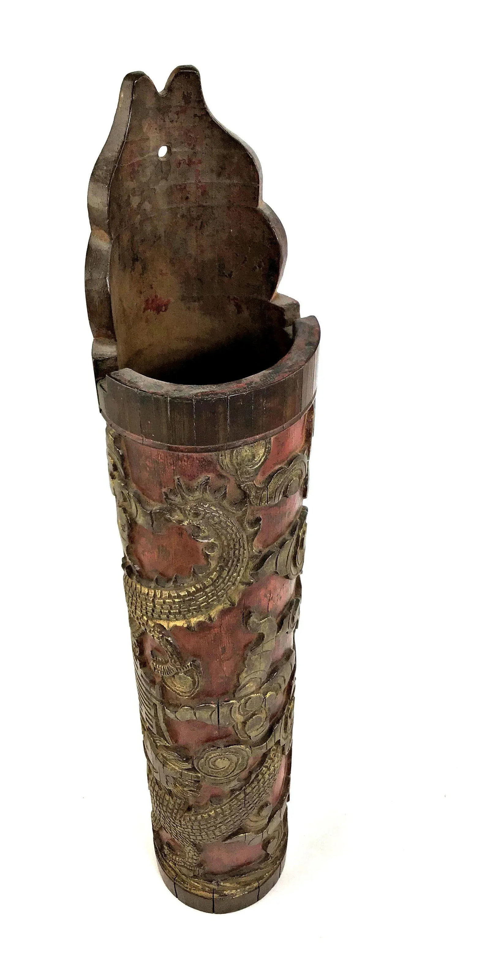 1900s Chinese Carved & Gilt Painted Bamboo Incense Holder - 12