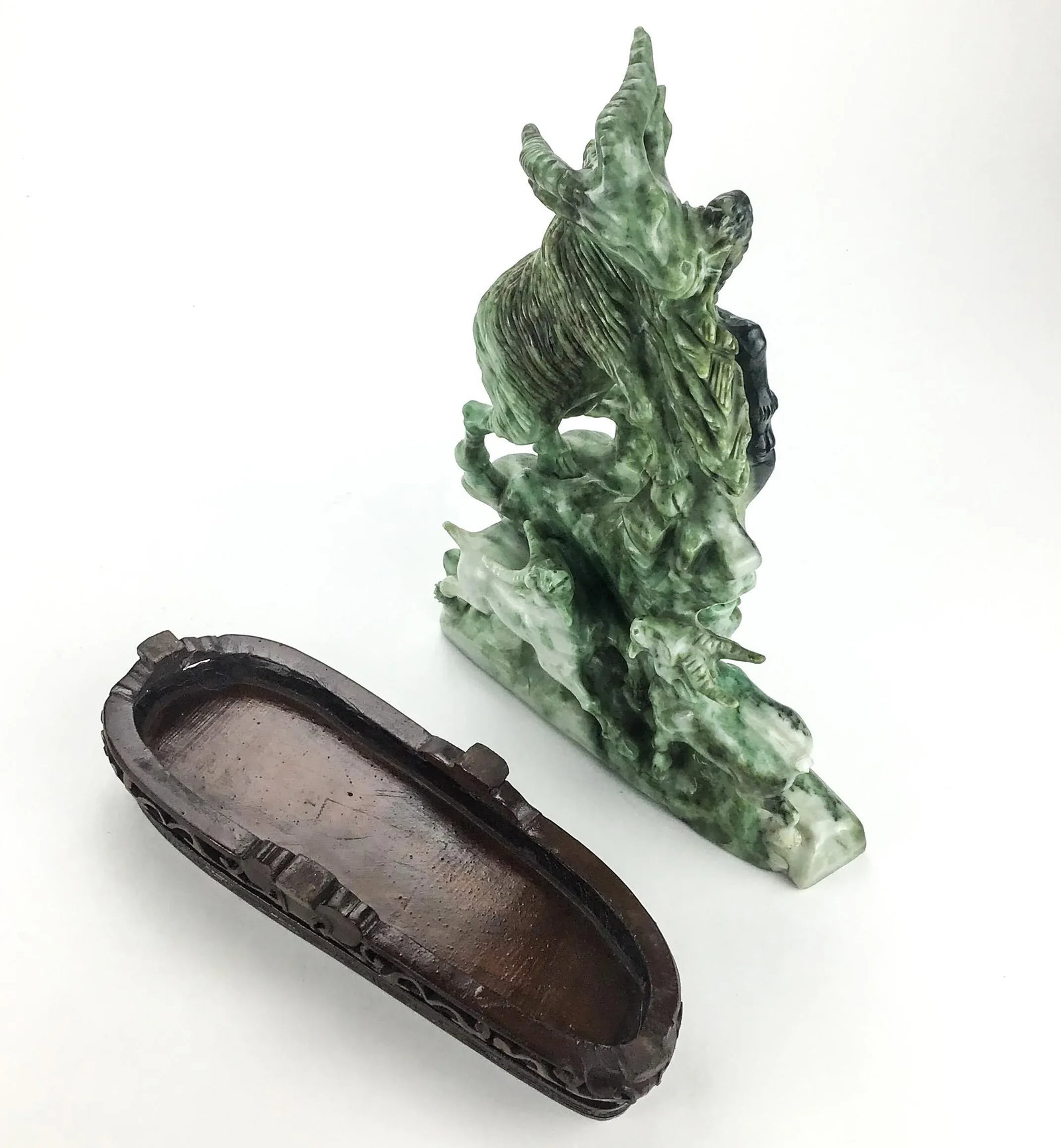 Vintage Chinese Stone Carving on Rosewood Stand - 11