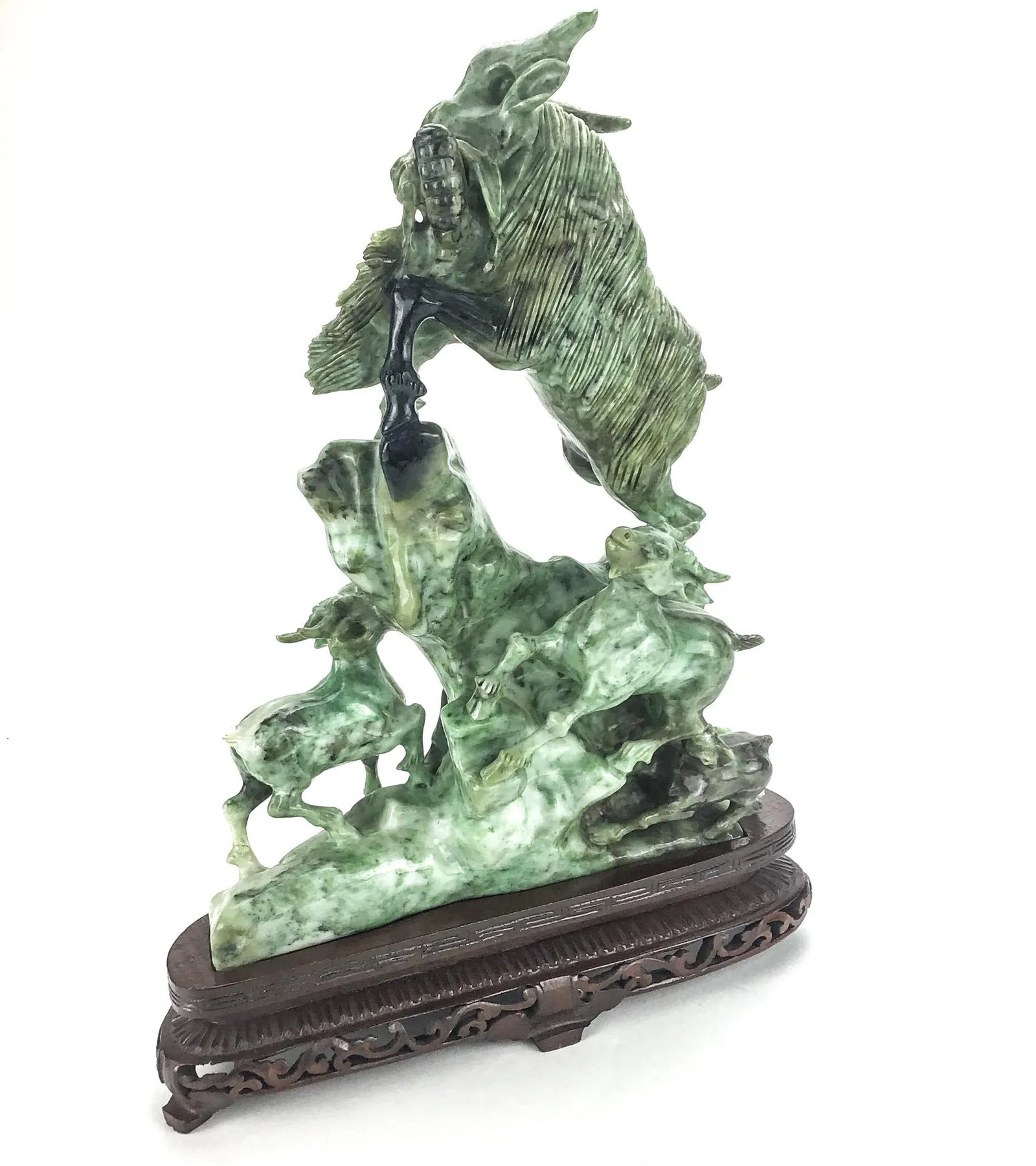 Vintage Chinese Stone Carving on Rosewood Stand - 2