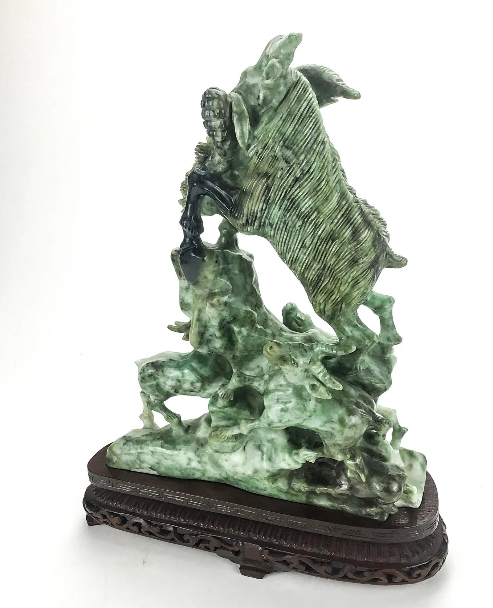 Vintage Chinese Stone Carving on Rosewood Stand - 4