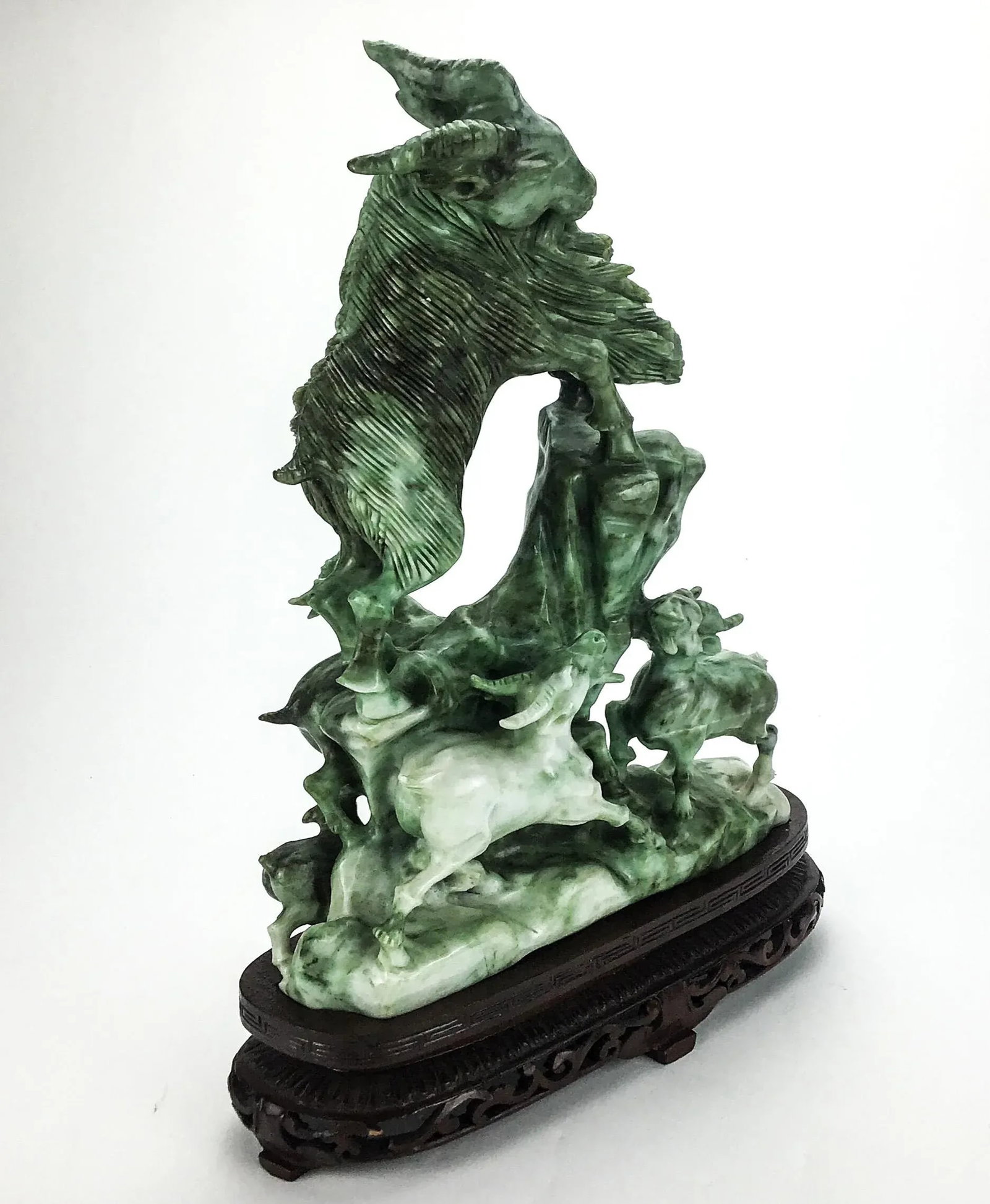 Vintage Chinese Stone Carving on Rosewood Stand - 5