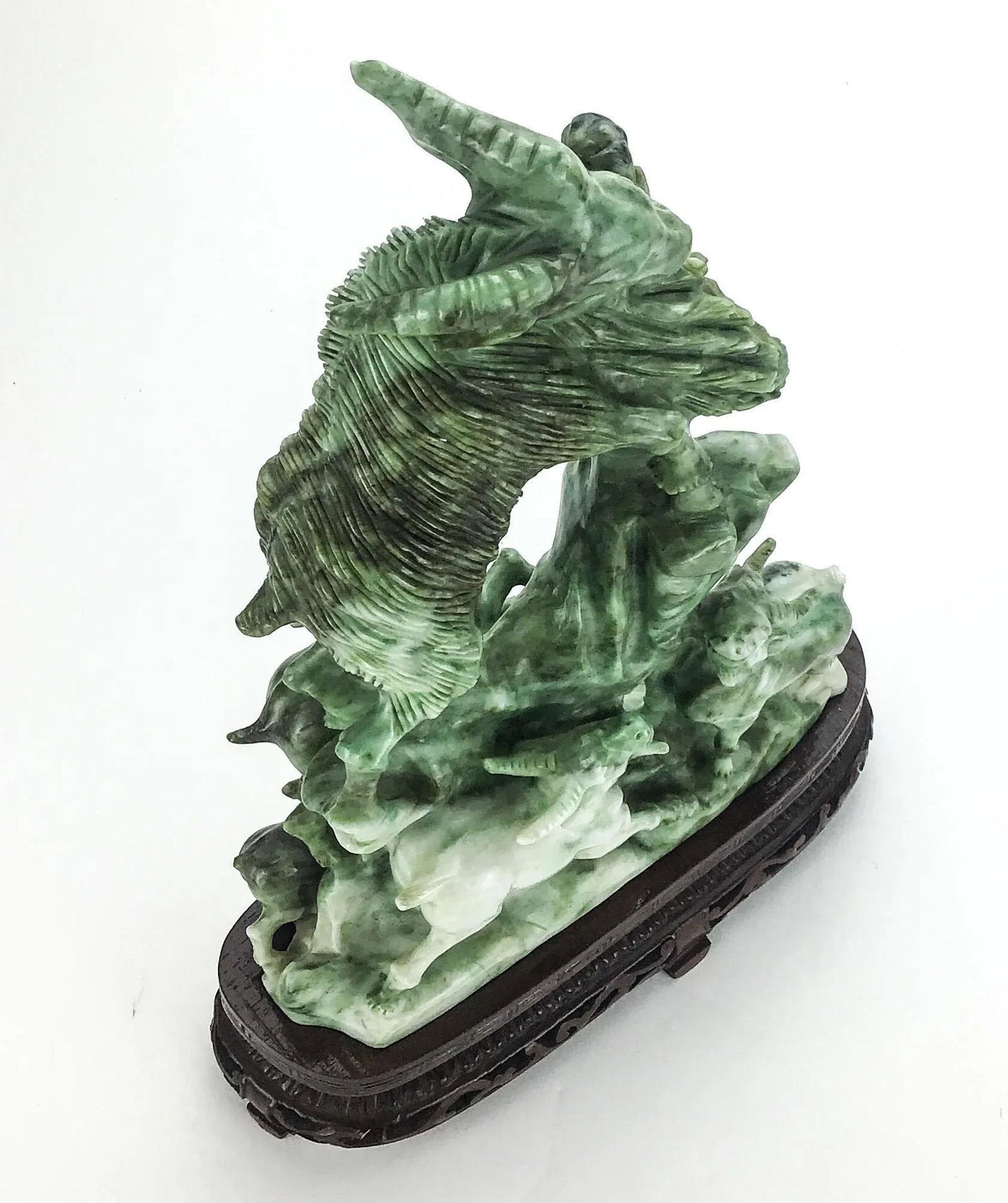Vintage Chinese Stone Carving on Rosewood Stand - 6