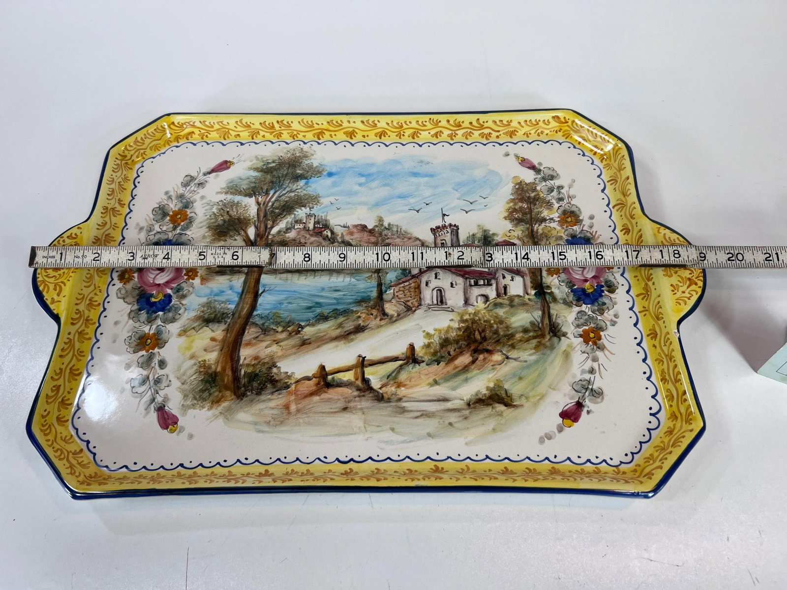 Italian Tray Dipinto A. Mano Pottery Hand-Painted Ceramic Serving Tray or Plate With Handles, Landsc - 10