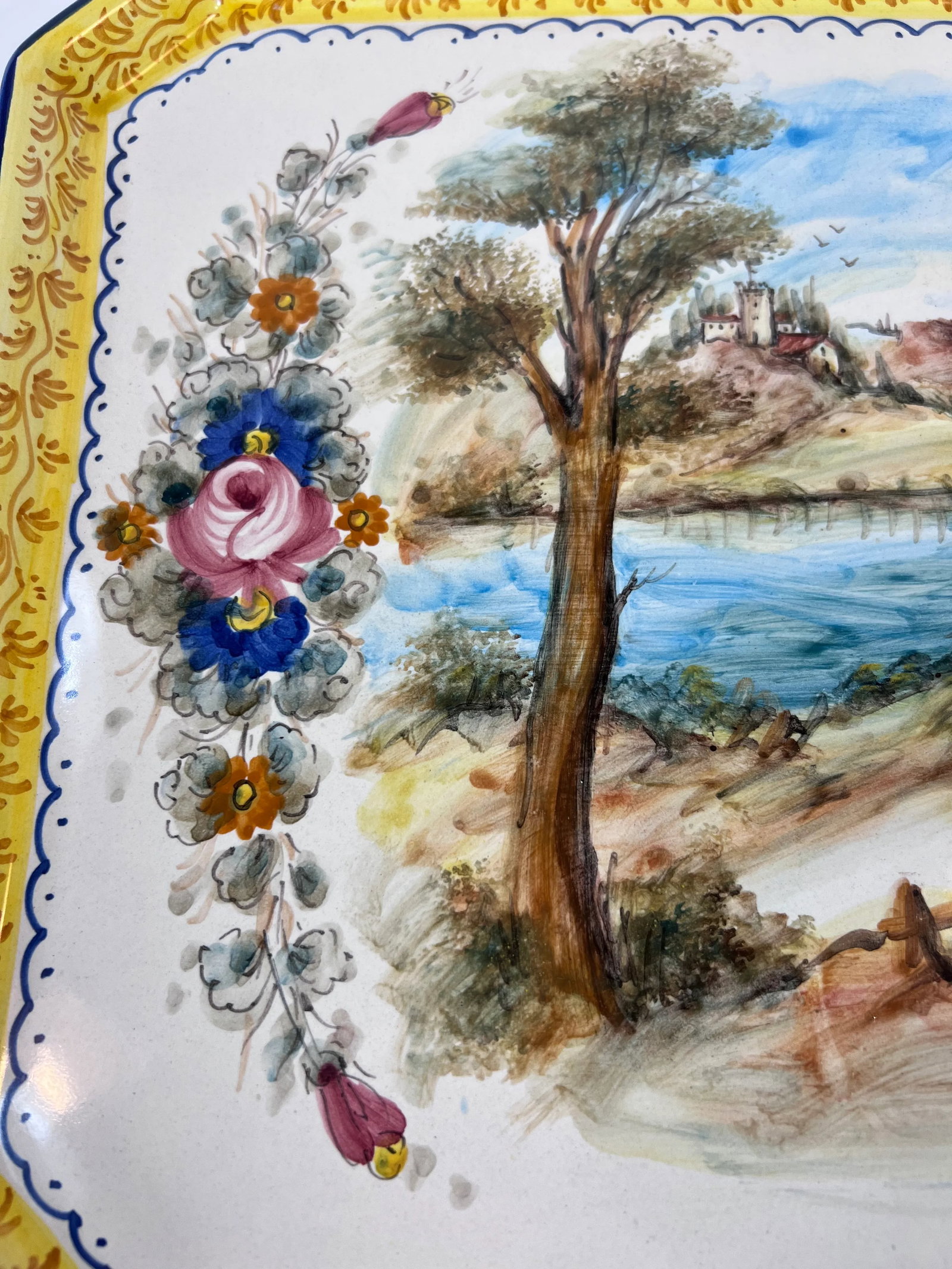 Italian Tray Dipinto A. Mano Pottery Hand-Painted Ceramic Serving Tray or Plate With Handles, Landsc - 11