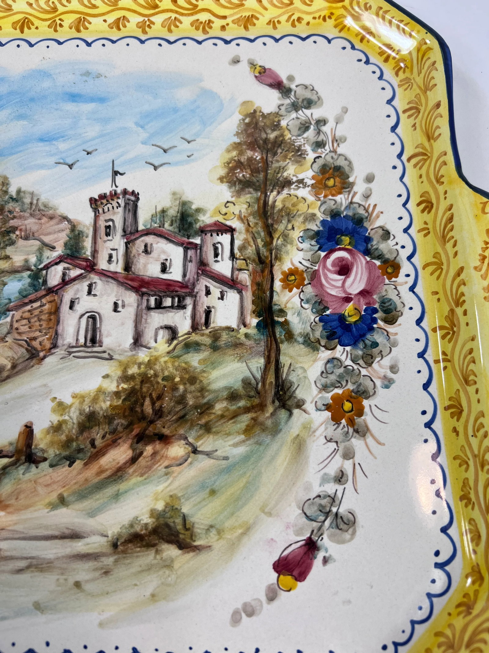 Italian Tray Dipinto A. Mano Pottery Hand-Painted Ceramic Serving Tray or Plate With Handles, Landsc - 3