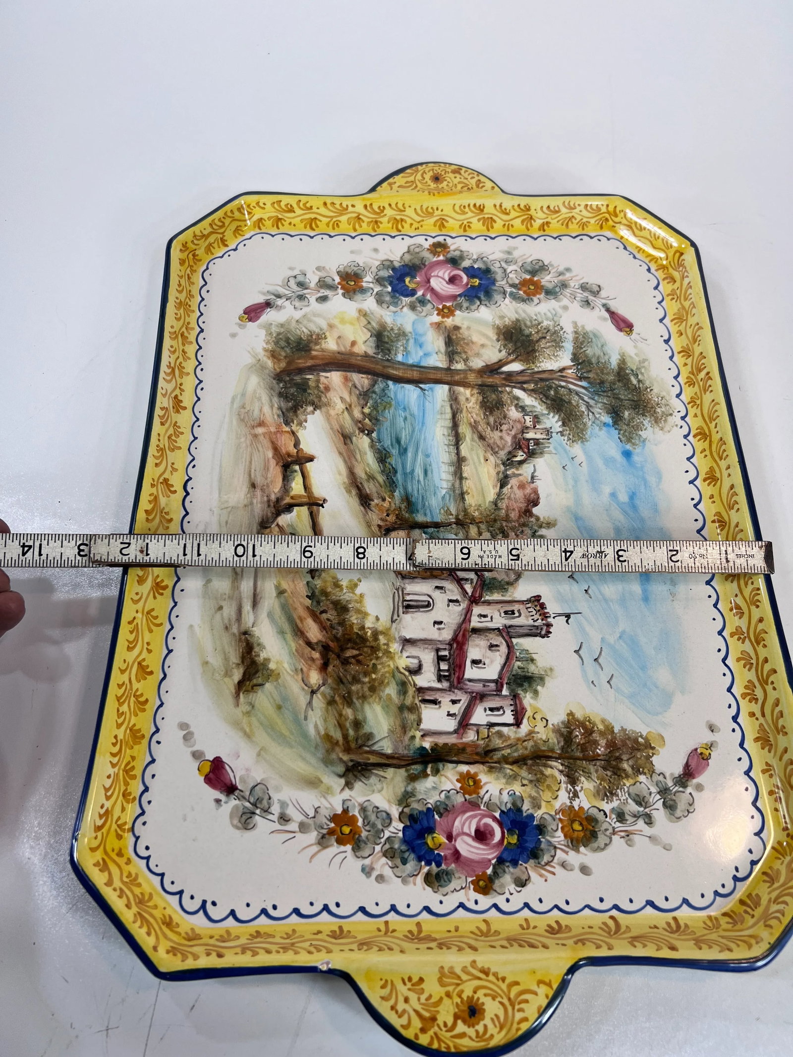 Italian Tray Dipinto A. Mano Pottery Hand-Painted Ceramic Serving Tray or Plate With Handles, Landsc - 6