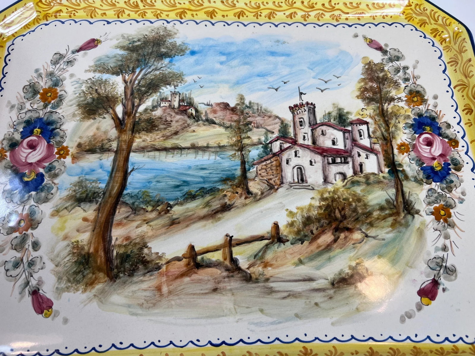 Italian Tray Dipinto A. Mano Pottery Hand-Painted Ceramic Serving Tray or Plate With Handles, Landsc - 8