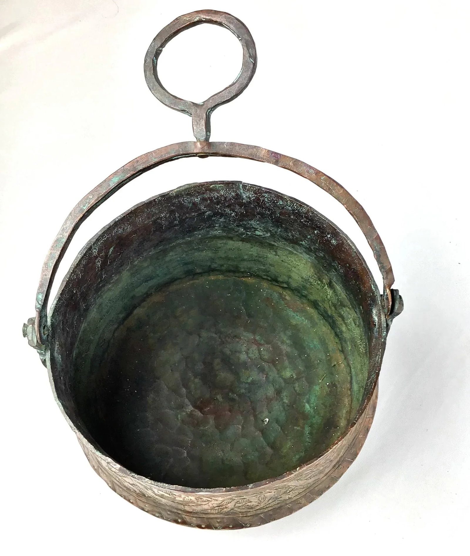 Vintage Mid Century Etched Solid Copper Pot - 10