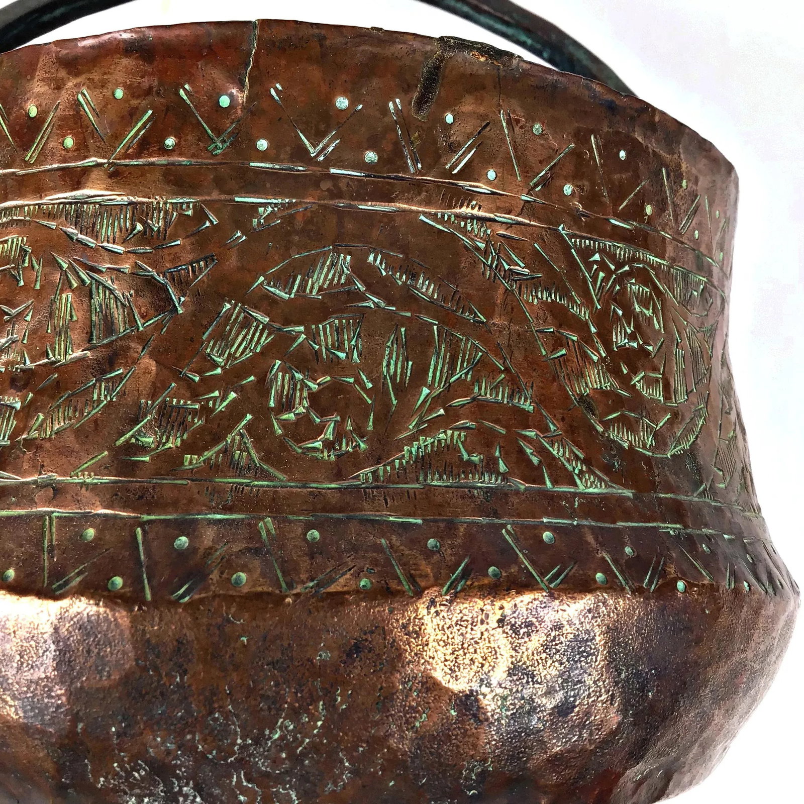 Vintage Mid Century Etched Solid Copper Pot - 5