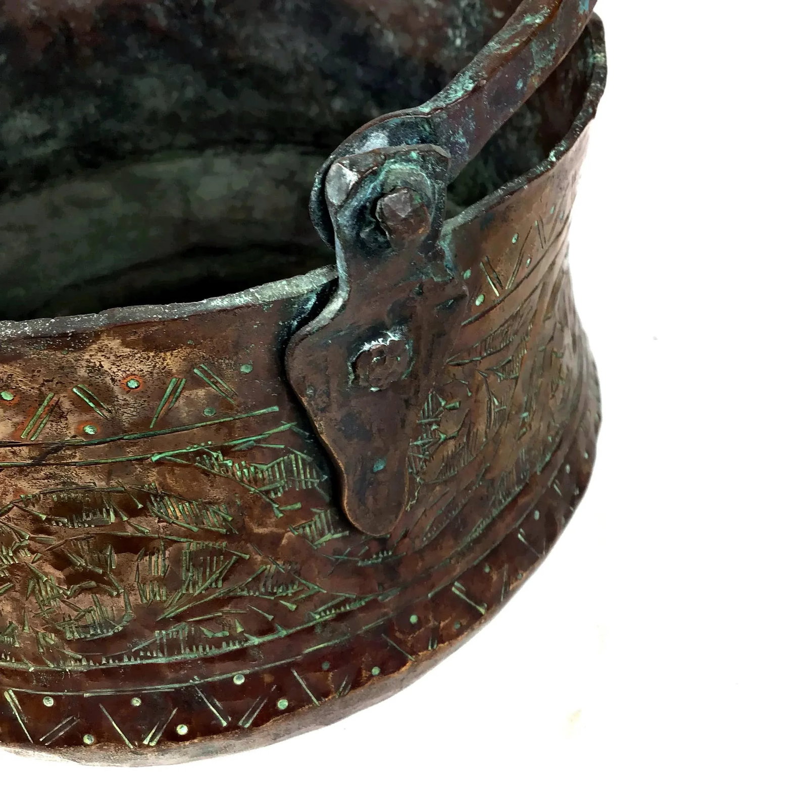 Vintage Mid Century Etched Solid Copper Pot - 6