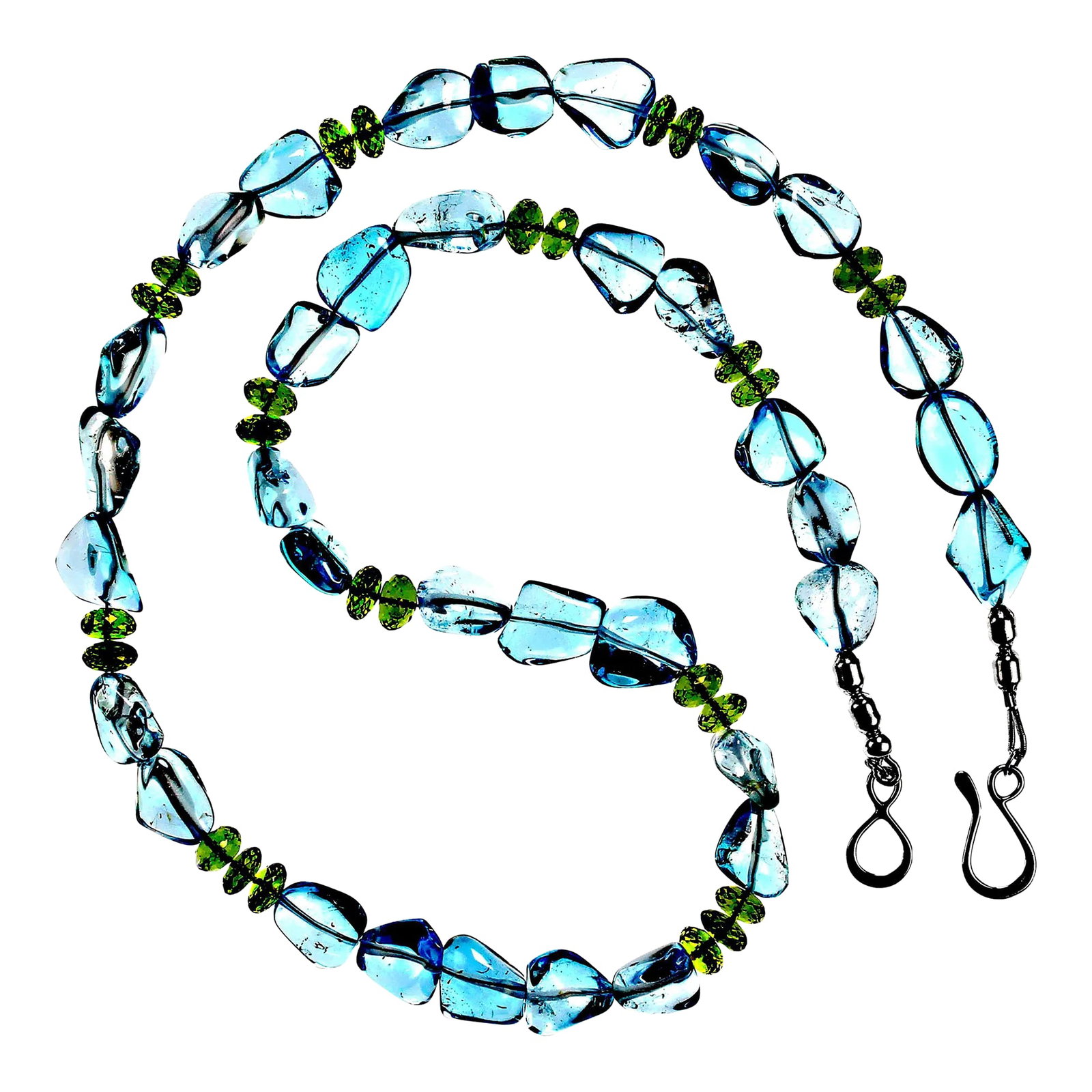 Blue Topaz & Peridot Necklace: This is part of Chairish's Fine Jewelry assortment. Dazzling 23-Inch Blue Topaz and Peridot Nugget Necklace Discover the perfect blend of elegance and fun with this 23-inch sparkling necklace,