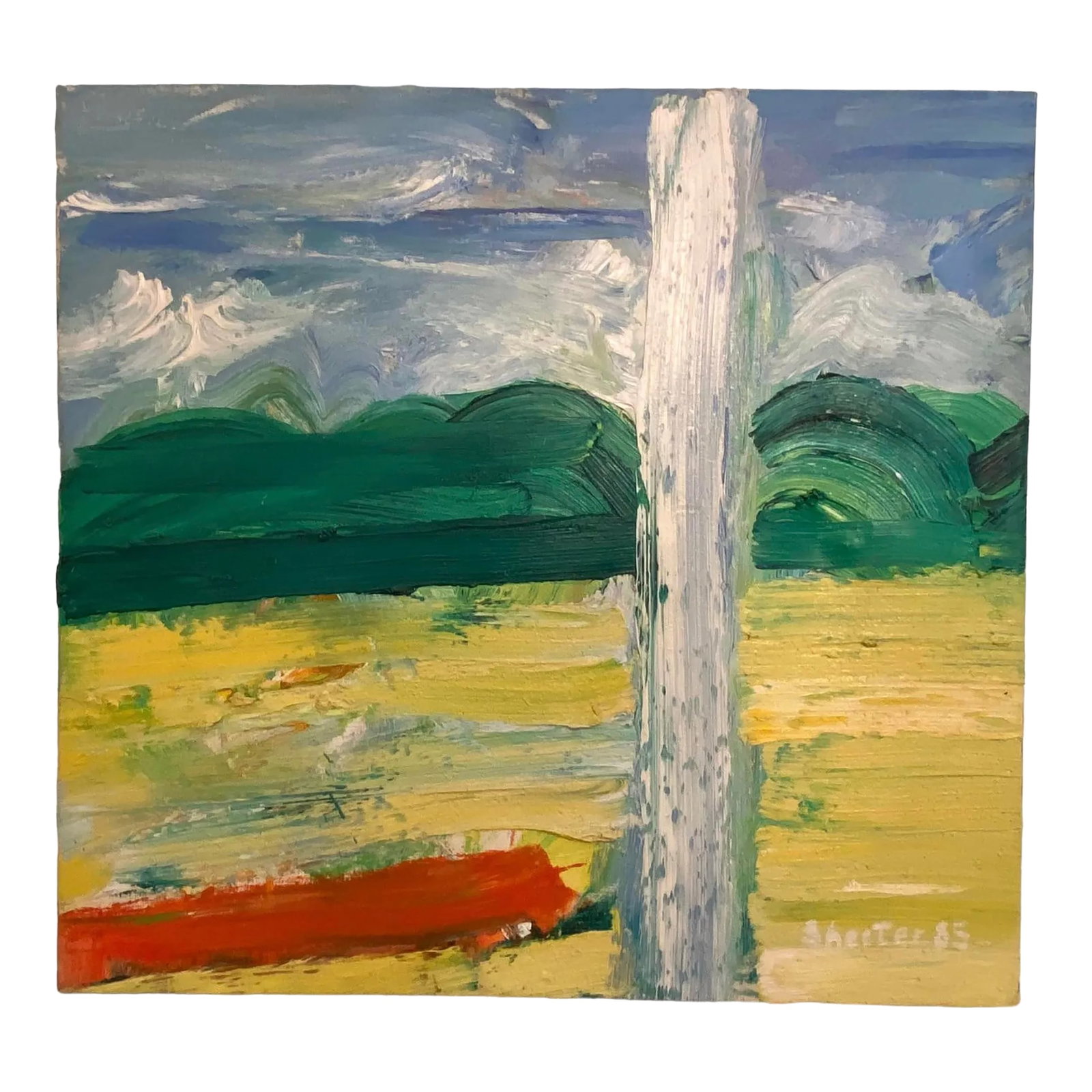 1980's Large Impressionist Abstract Oil Painting on Canvas Landscape "The Geyser" Signed Shect (1 of 12)
