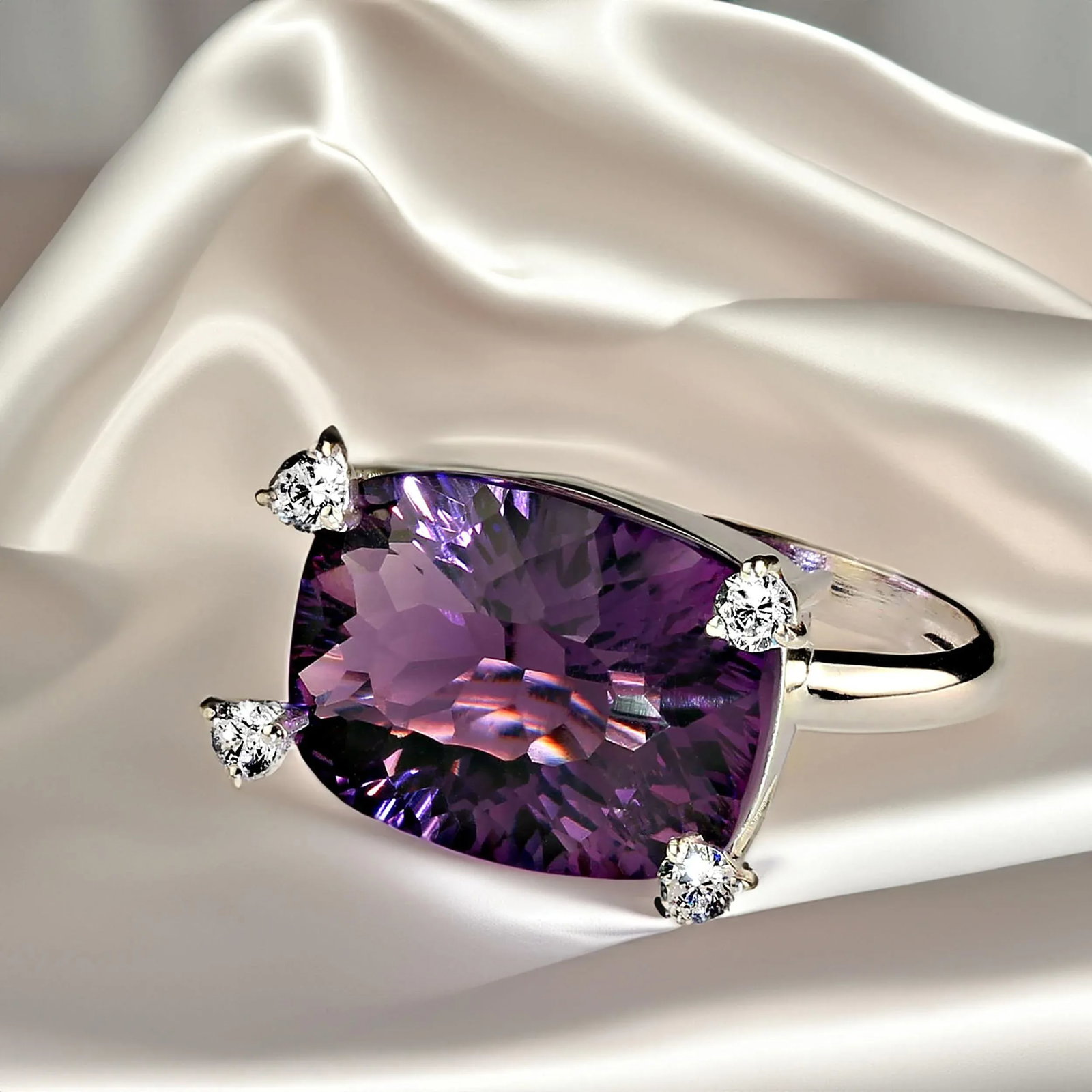 AJD Contemporary Scintillating Amethyst and White Zircon Ring Size 8 - 4