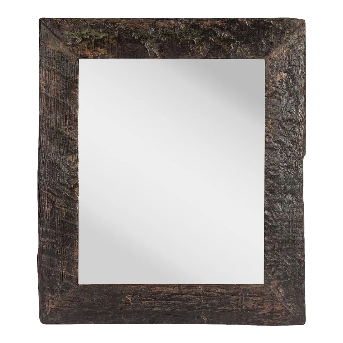 Rustic Aged Wood 23" X 26" Vanity Mirror: Dimensions: 23" W x 2" D x 26" H Features: "• A rare piece and one of its kind exists "• 100% solid wood construction "• Naturally aged wood used to craft this mirror frame "•