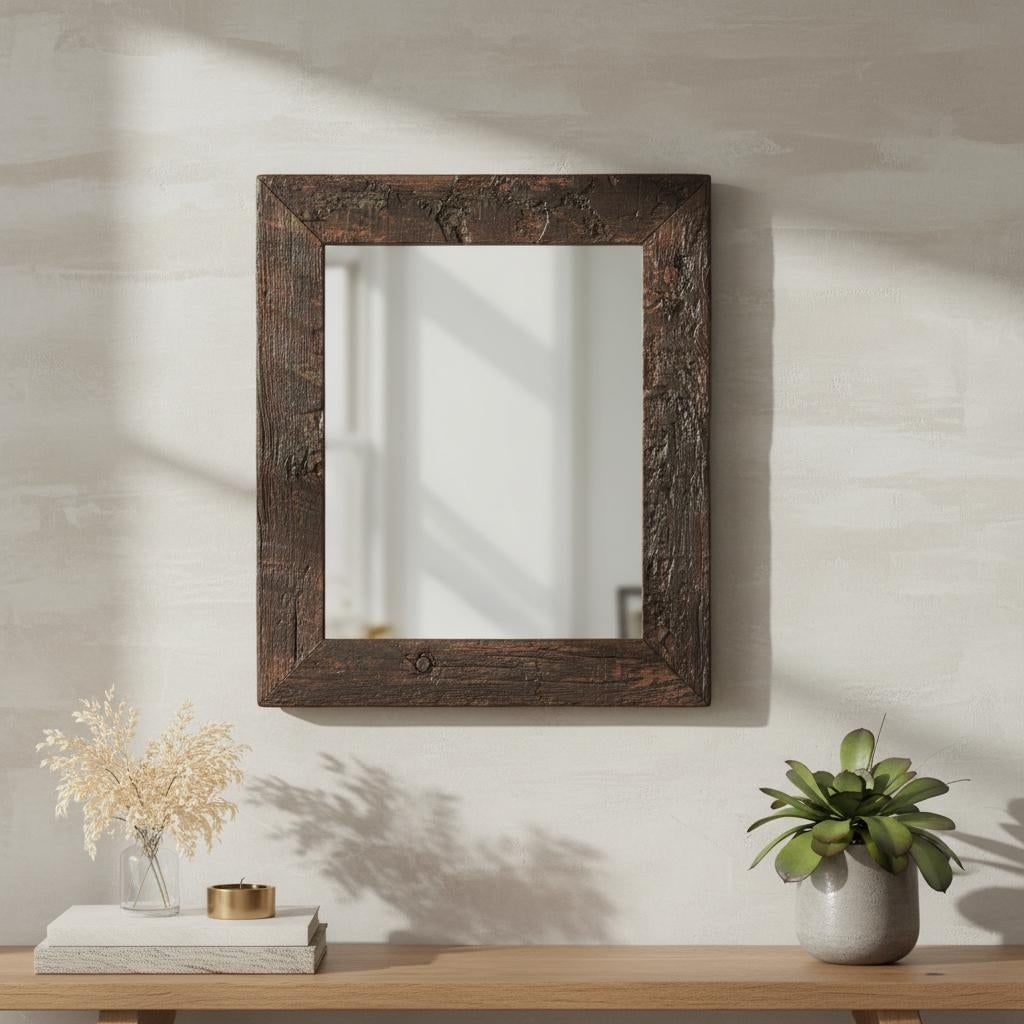 Rustic Aged Wood 23" X 26" Vanity Mirror - 3