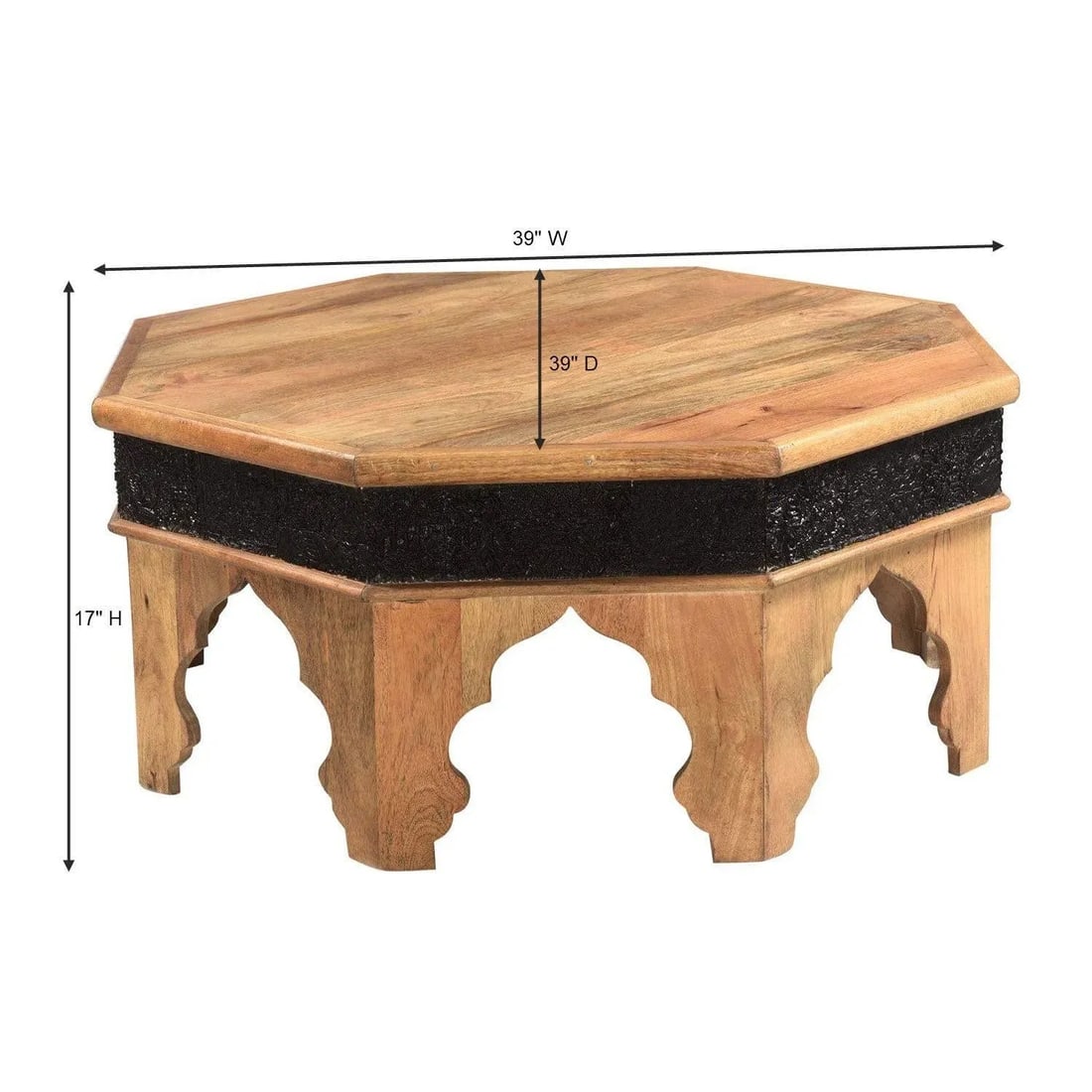 1980s Mediterranean Style Solid Wood Hexagon Small Coffee Table With Vintage Stamps Carved Border - 2