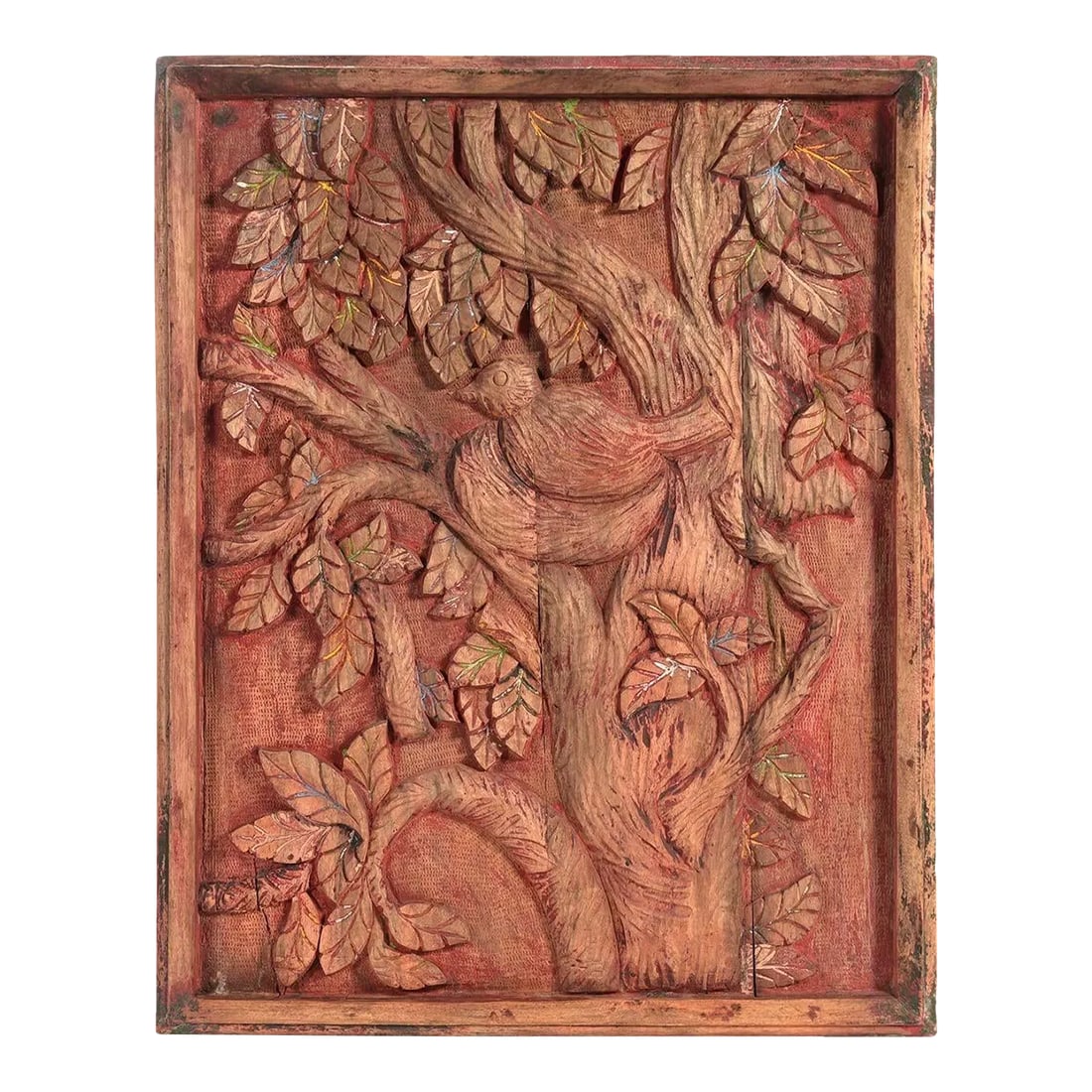 Vintage Carved Tree of Life With Birds Wooden Wall Panel: Dimensions: 23" W x 2" D x 30" H This piece is a vintage artwork and is handcrafted by artisans using basic hand tools. Due to the nature of this creative process, you can expect to find variations