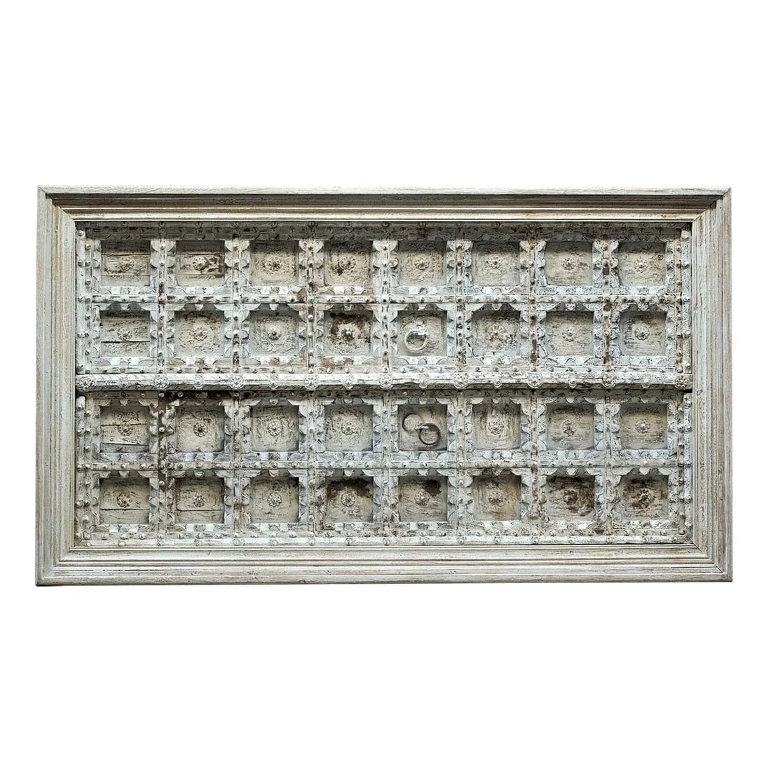 Long Carved Antique Door 6- Seater Dining Table - Distressed White - 3