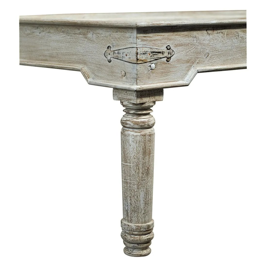 Long Carved Antique Door 6- Seater Dining Table - Distressed White - 5