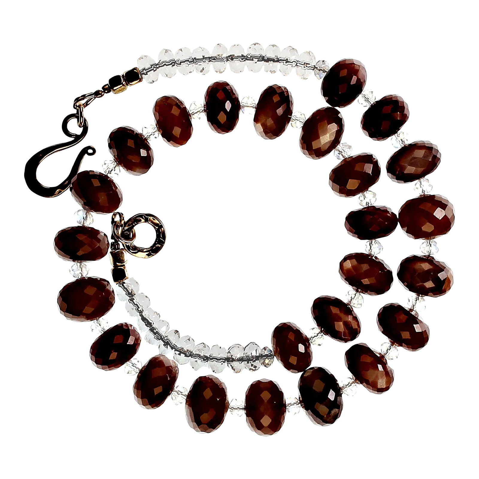 Choker Handmade Chocolate Moonstone and Clear Crystal Necklace: This is part of Chairish's Fine Jewelry assortment. Introducing the Custom-Made Chocolate Moonstone and Crystal Necklace – a delightful accessory that beautifully combines the earthy elegance