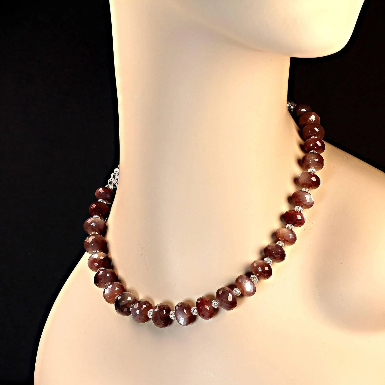 Choker Handmade Chocolate Moonstone and Clear Crystal Necklace - 2