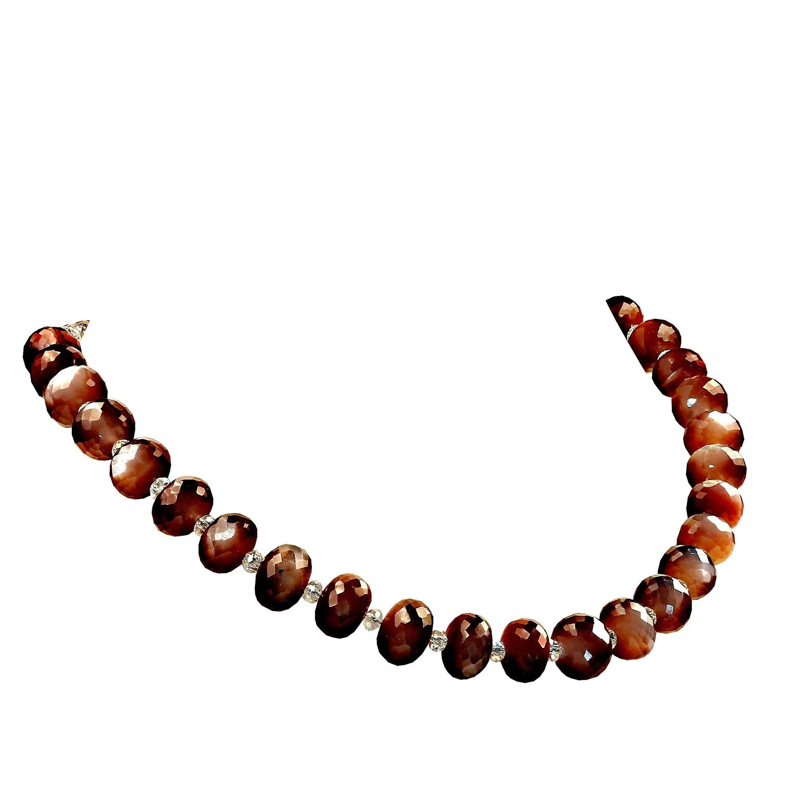 Choker Handmade Chocolate Moonstone and Clear Crystal Necklace - 3