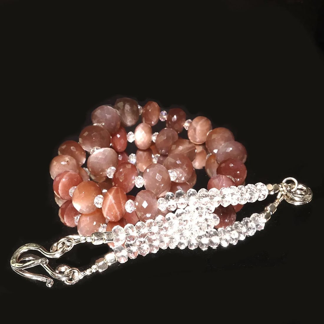 Choker Handmade Chocolate Moonstone and Clear Crystal Necklace - 4