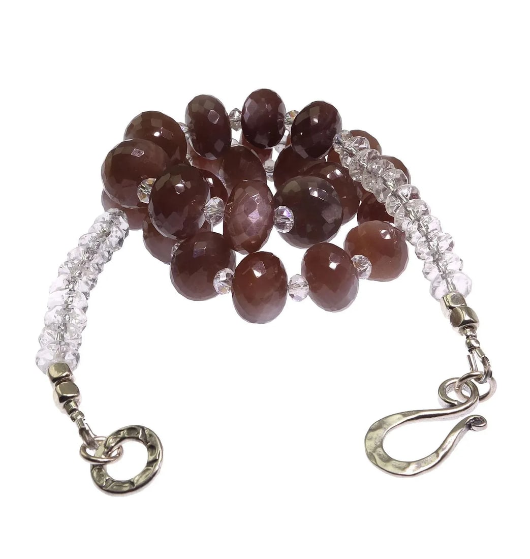 Choker Handmade Chocolate Moonstone and Clear Crystal Necklace - 5