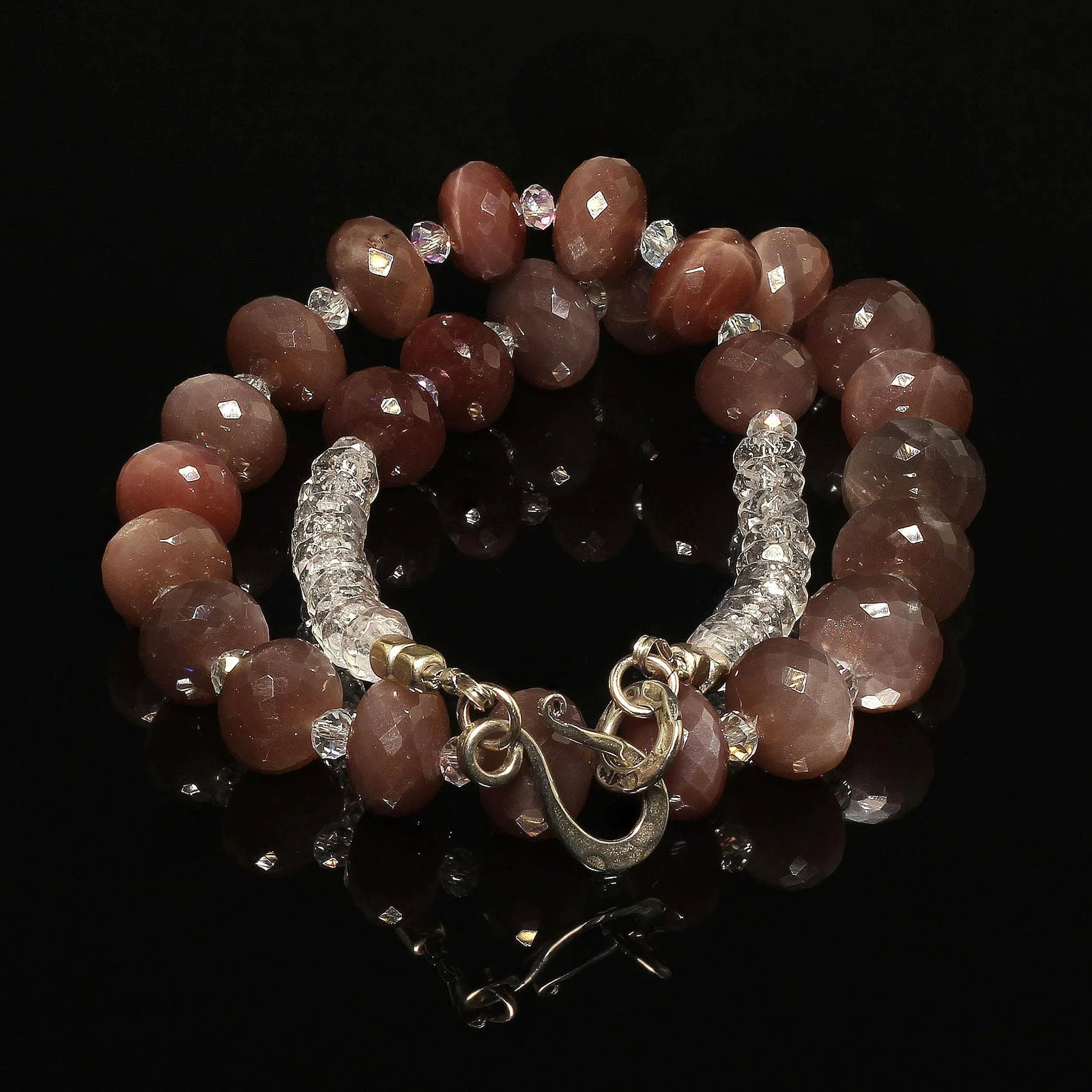 Choker Handmade Chocolate Moonstone and Clear Crystal Necklace - 6