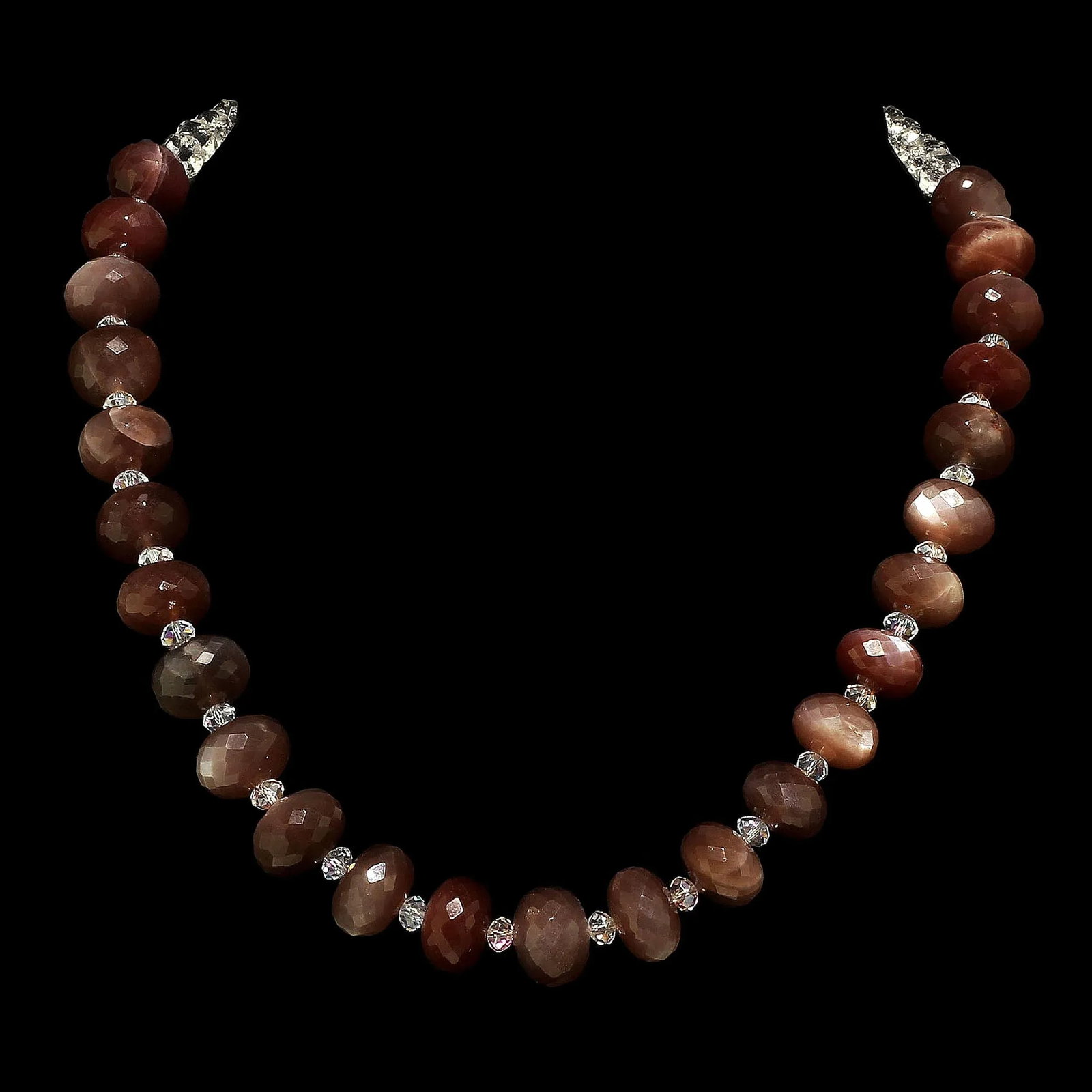 Choker Handmade Chocolate Moonstone and Clear Crystal Necklace - 8