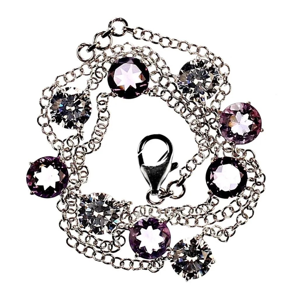 Necklace of Amethyst and Genuine White Zircon February Birthstone - 3