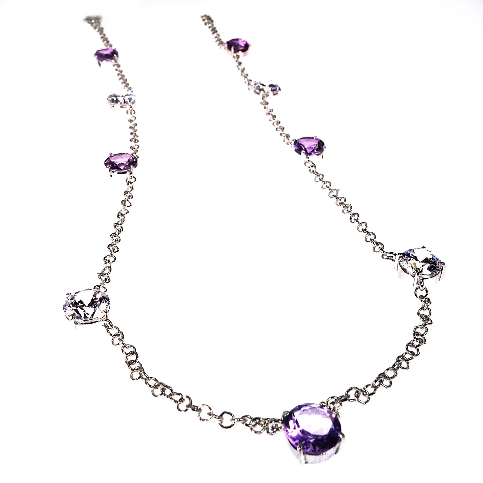Necklace of Amethyst and Genuine White Zircon February Birthstone - 4