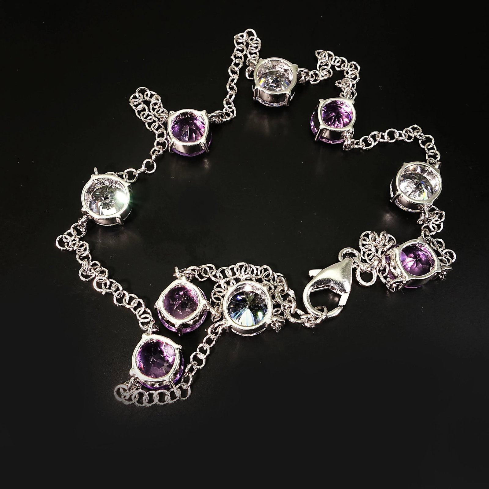 Necklace of Amethyst and Genuine White Zircon February Birthstone - 5