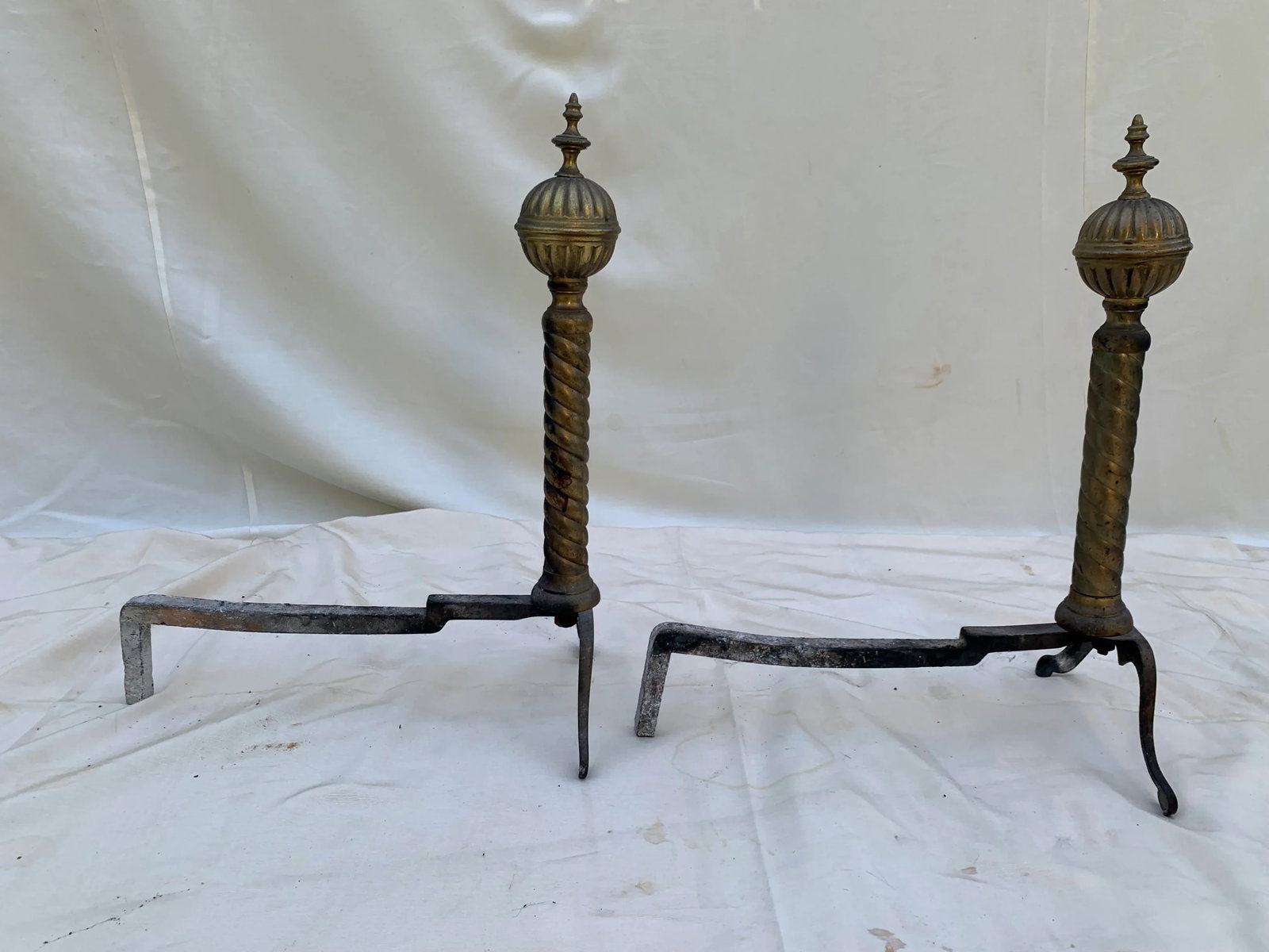 Vintage 1960s Wrought Iron and Brass Andirons- a Pair - 4