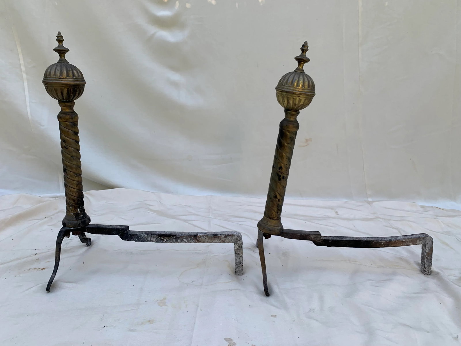 Vintage 1960s Wrought Iron and Brass Andirons- a Pair - 5