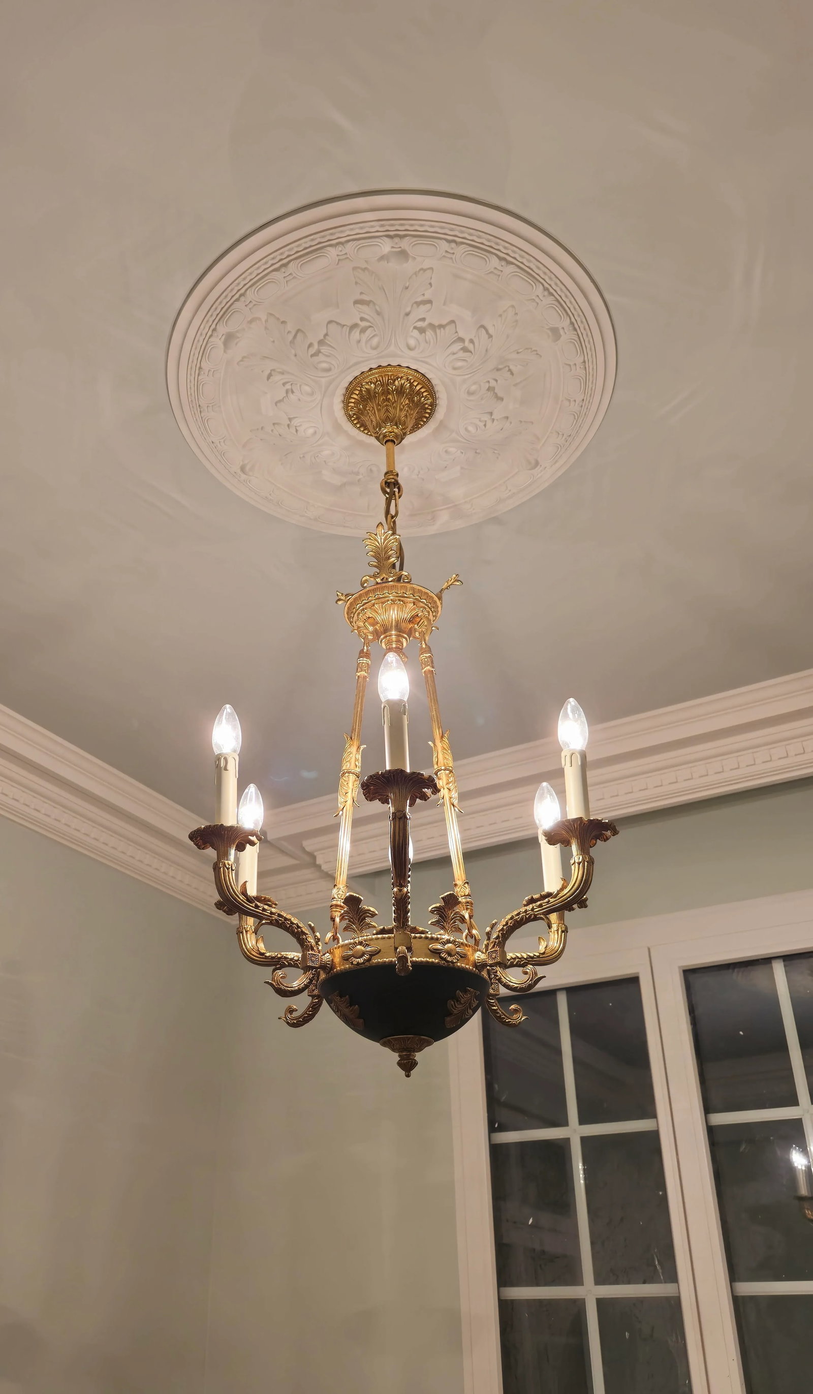 Small Brass Empire Lustre Chandelier in Antique Gold Finish - 10