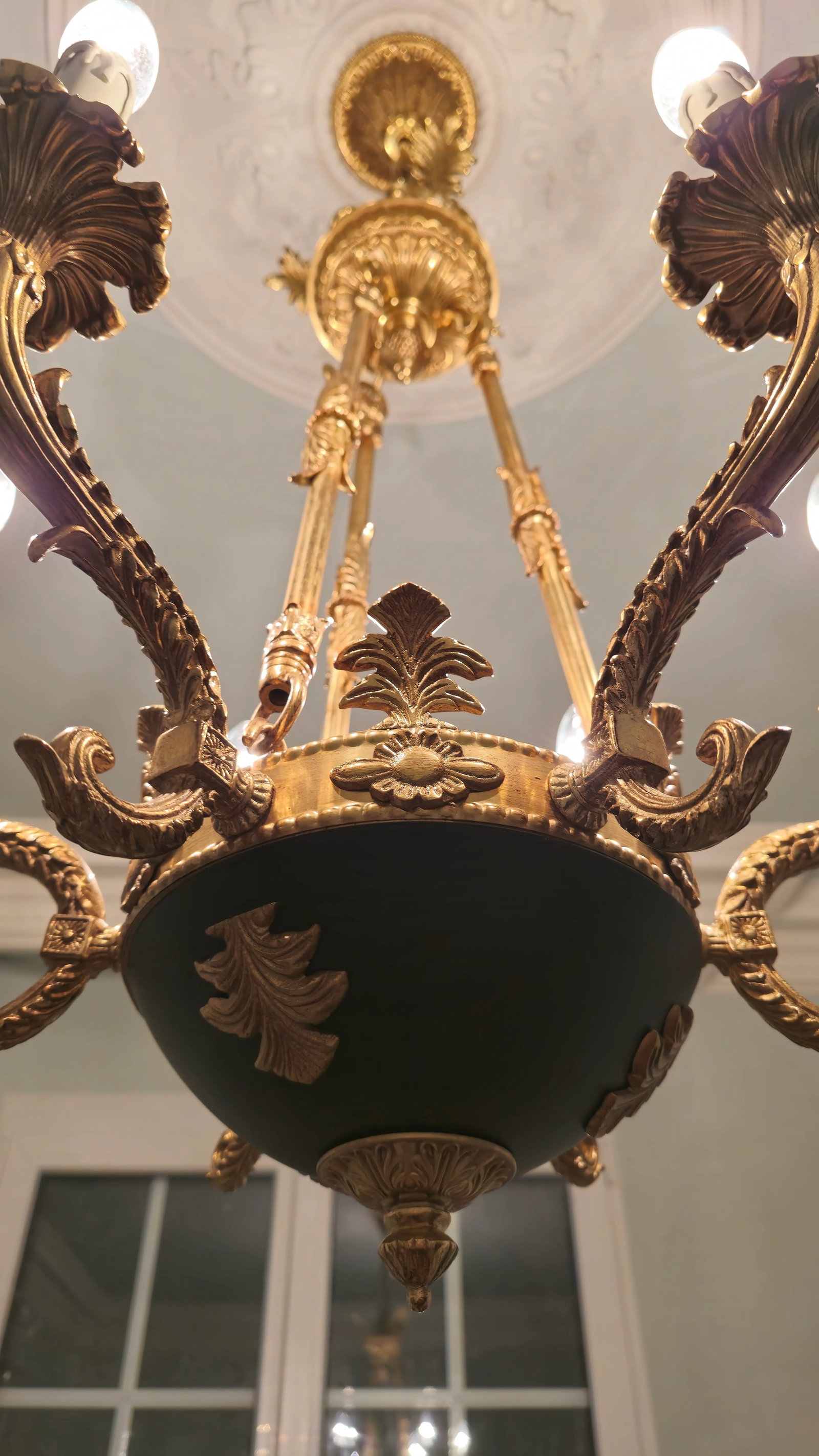 Small Brass Empire Lustre Chandelier in Antique Gold Finish - 12