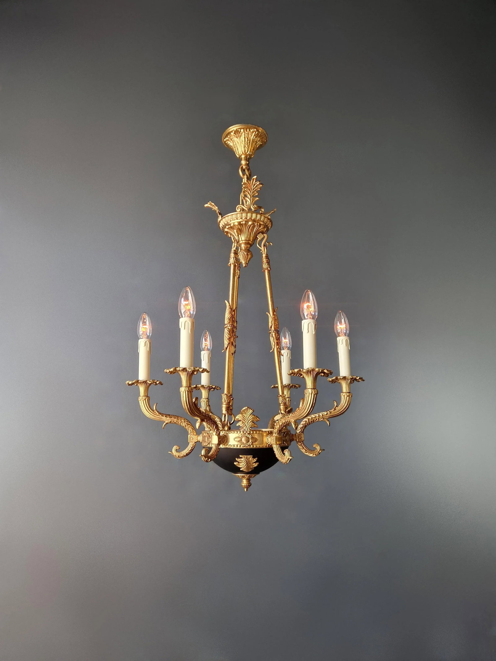 Small Brass Empire Lustre Chandelier in Antique Gold Finish - 2