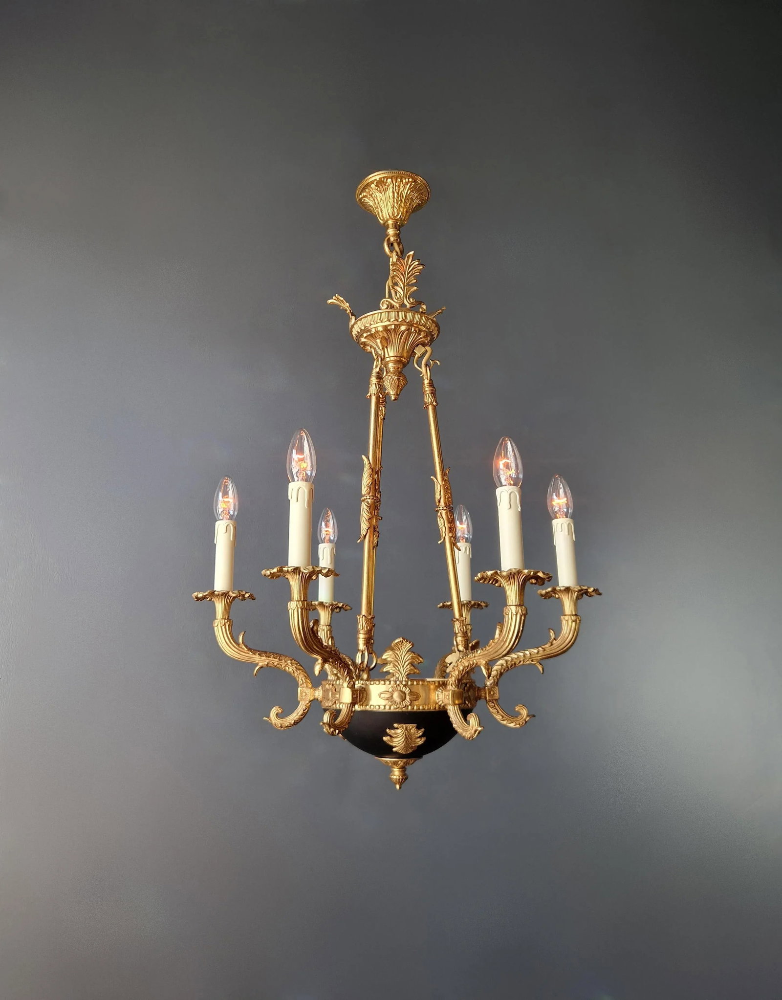 Small Brass Empire Lustre Chandelier in Antique Gold Finish - 4
