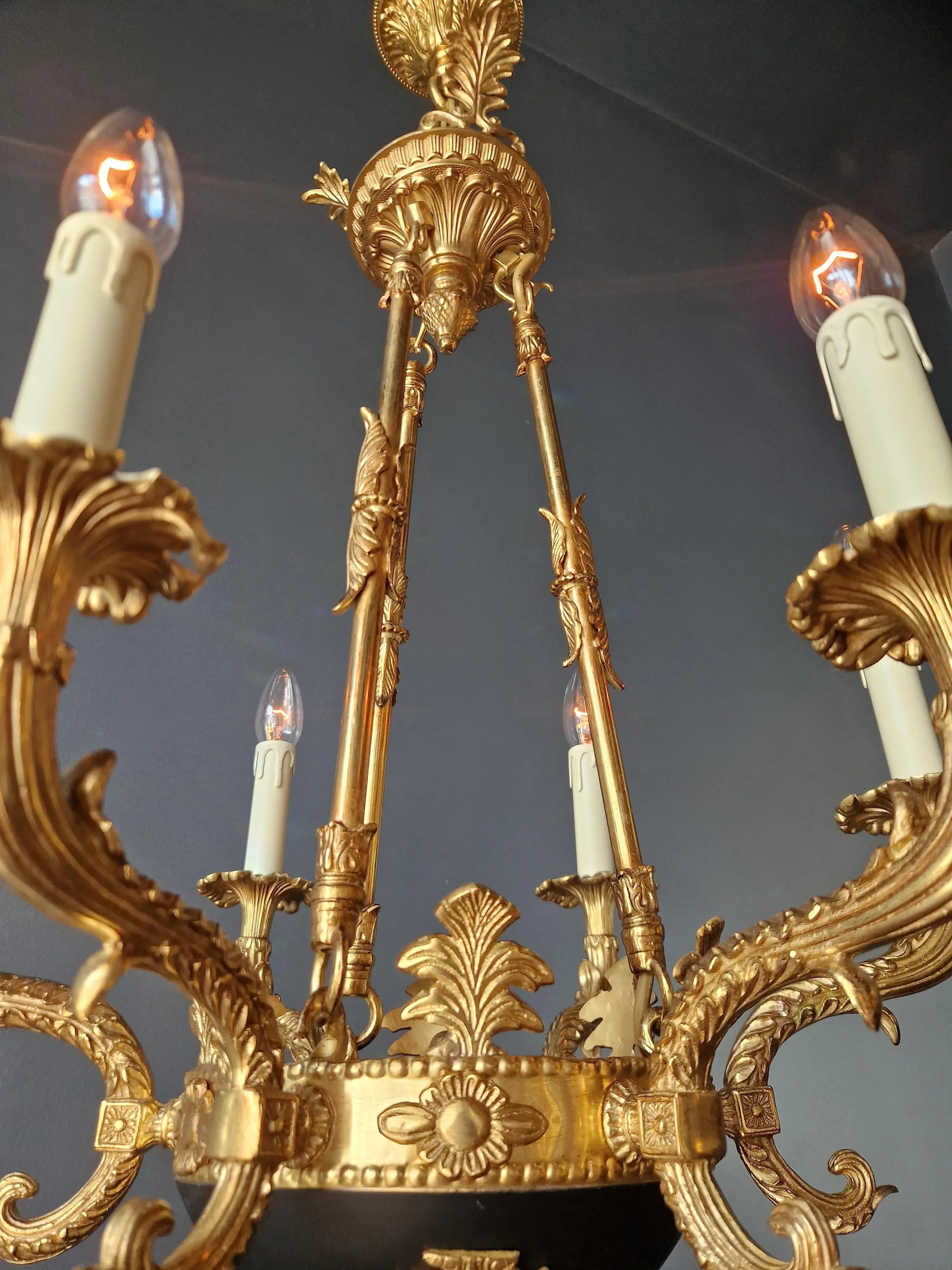 Small Brass Empire Lustre Chandelier in Antique Gold Finish - 6
